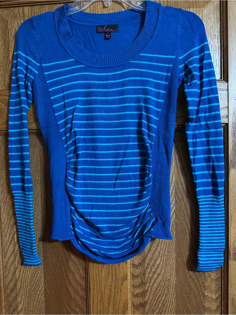 Takeout Blue Striped Long Sleeve Scoop Neck Top